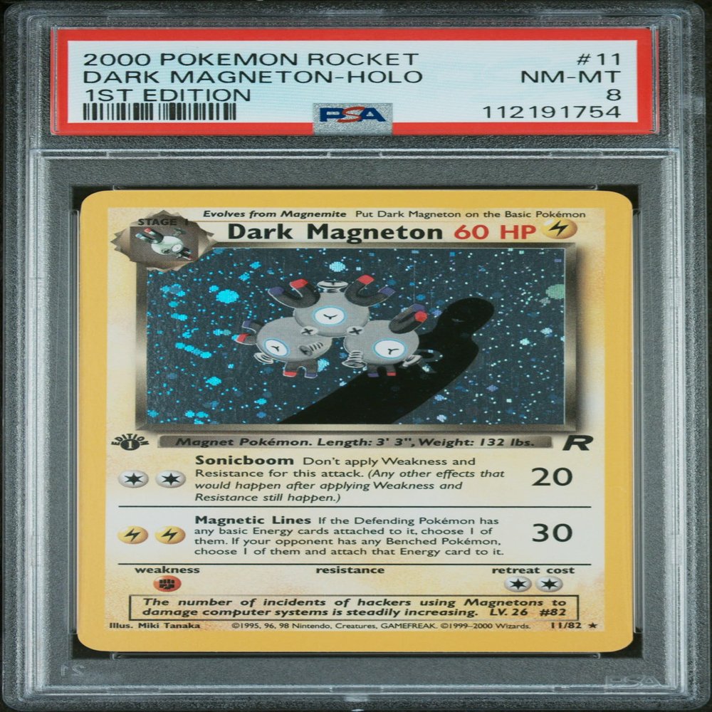 Graded 2000 PKM Rocket Dark Magneton #11 Holo First 1st Edition Trading Card Game PSA 8 Near Mint