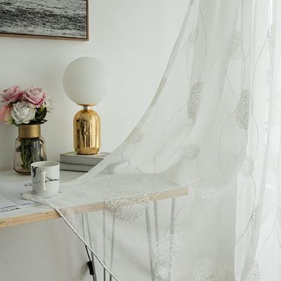 HooHero White Exquisite Simple Coil Embroidered 50 Width Sheer Curtains Window Treatments Semi Panel Drape Tulle Drapes for Living Kids Room Doorway Kitchen