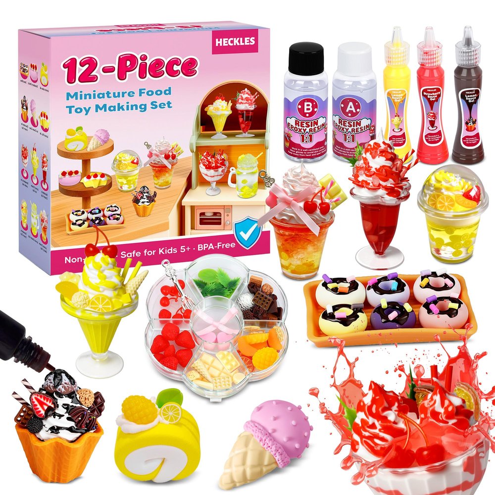 12-Piece Miniature Food Toy Making Set - DIY Tiny Play Food for Kids 5+ | Non-Edible, Pretend Kitchen Play for Little Chefs | Birthday Gifts and Party Favors to Spark Creativity and Imagination