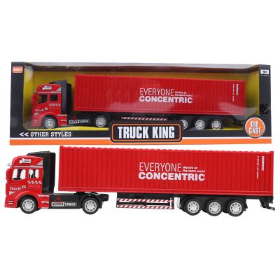 1:48 Scale Alloy Container Truck Model Toy, Highly Detailed Diecast Simulation with Removable Cab & Opening Door, Pull Back Car Toys Vehicle 4 Color Options for Children Collection Gift Display(Red)