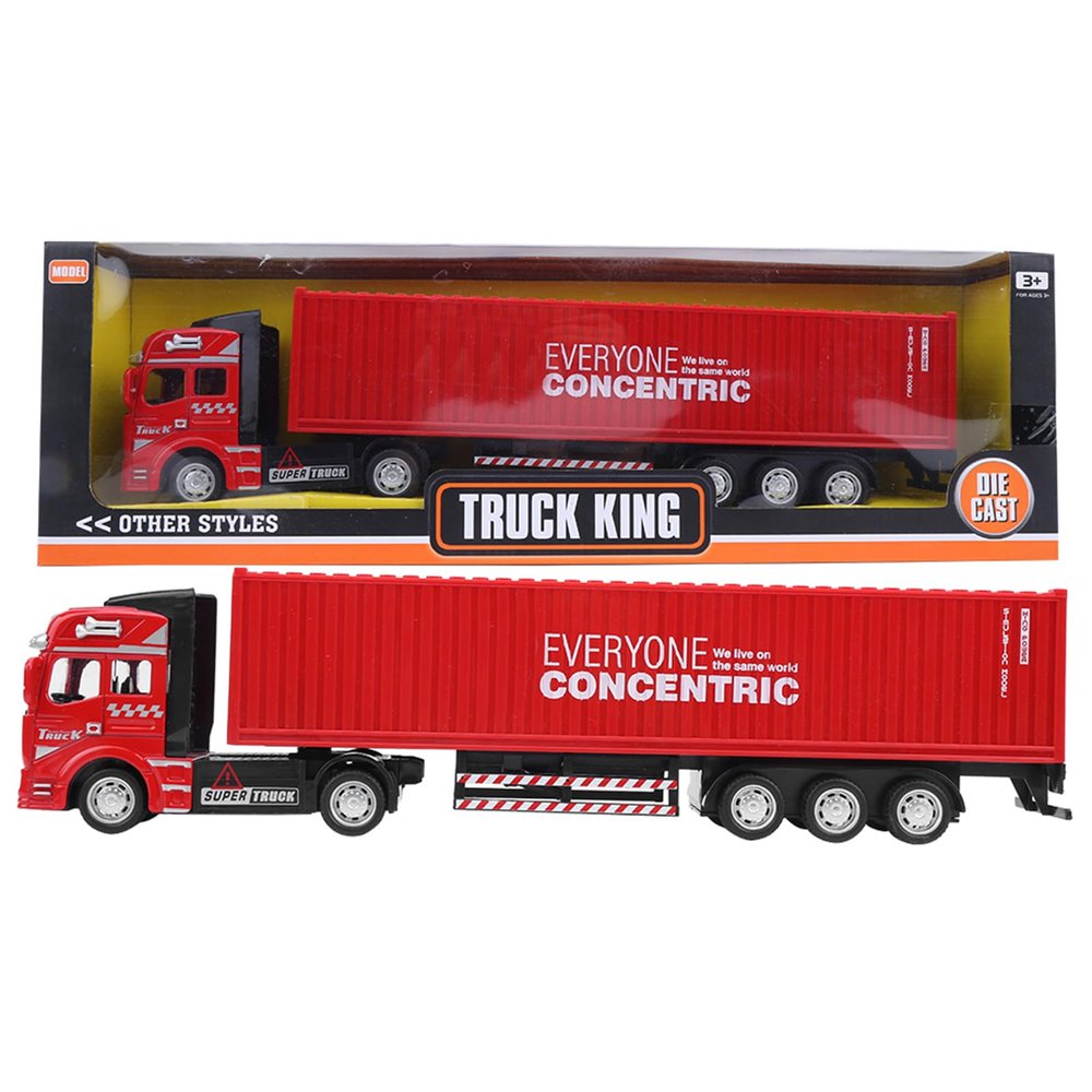 1:48 Scale Alloy Container Truck Model Toy, Highly Detailed Diecast Simulation with Removable Cab & Opening Door, Pull Back Car Toys Vehicle 4 Color Options for Children Collection Gift Display(Red)