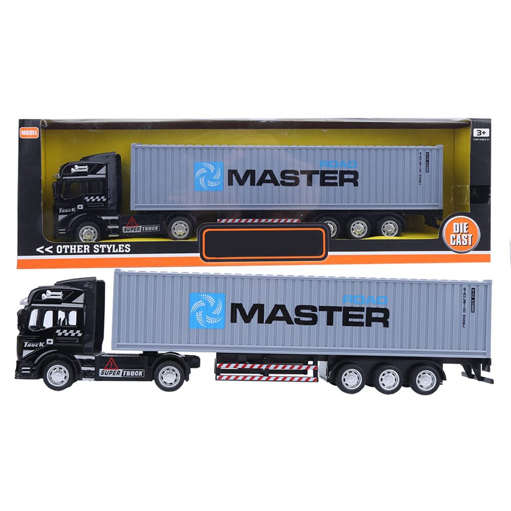 1:48 Scale Alloy Container Truck Model Toy, Highly Detailed Diecast Simulation with Removable Cab & Opening Door, Pull Back Car Toys Vehicle 4 Color Options for Children Collection Gift Display(Gray)