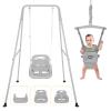 4 in 1 Toddler Swing Set & Baby Jumper, Heavy Duty Kids Swing with Bouncer, Foldable Metal Stand for Indoor & Outdoor, Easy Install & Store (Gray) view 1