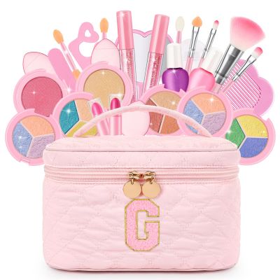 Kids Washable Makeup Set for Girls, 29Pcs Real Make Up Toys Cosmetic Bag, G