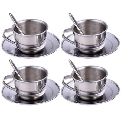 NASSMOSSE Kids Tea Set Heat-Resistant Stainless Steel Childrens Tea Set with 4 70ml Cup, 4 Saucer and Spoon for Girls and Boys