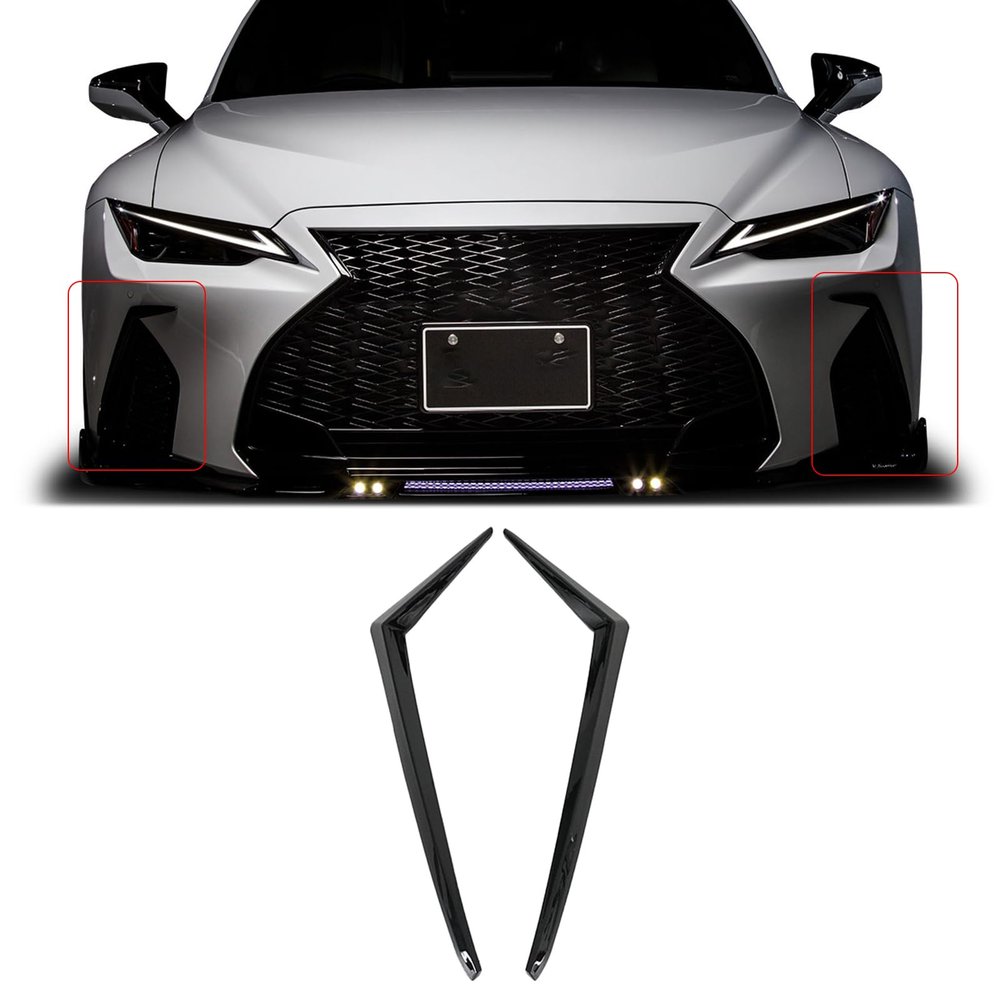 MUNALP A Pair Front Bumper Canards for Lexus IS300 IS350 2021-2025 Base F Sport Front Chin Spoiler Splitter ABS (Glossy Black)