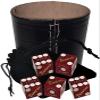 Authentic Casino Dice w/Pouch + Genuine Leather Cup Wide Opening (No Lining Natural, Las Vegas Binion's Red Frosted) view 1