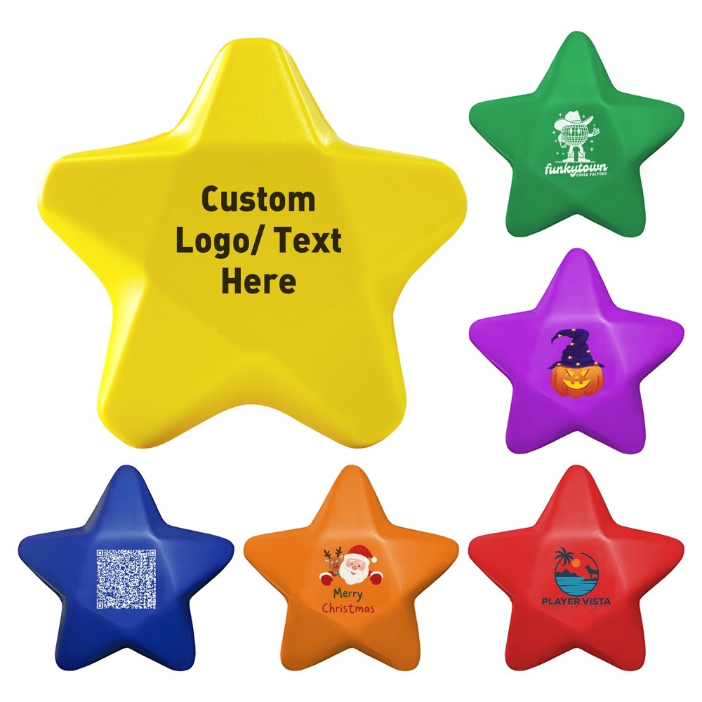 150 Pcs Custom Star Stress Balls Bulk with Logo/Text/Image, 2.95" Stress Relief for Adults, Promotional Items, Party Favors for Adults