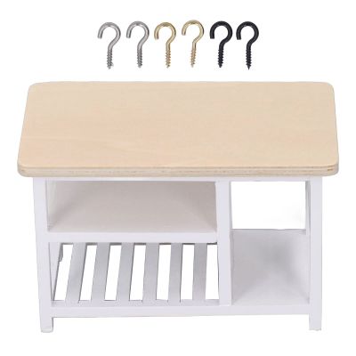 112: Scale Storage Table, Miniature Multi Layer Furniture, Beech Wood Storage Table with 6 Hooks, White Color Block for Decor