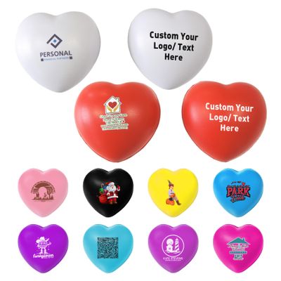 100Pcs Custom Heart Stress Balls Bulk  9 Colors PU Foam Squeeze Balls Personalized with Logo/Text/Image, Fun Party Favors & Holiday Giveaways for Adults