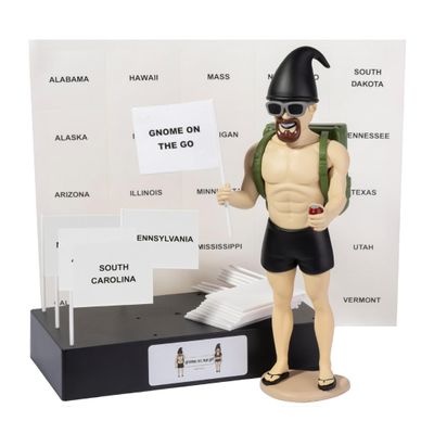 Gnome on the Go Adult Male Travel Pack Mini Gnomes Figurine with Flags, Stickers & Display Case AirTag Holder for Adults (Backpack Fits Apple AirTag) Fun Travel Gnome Gift for Explorers