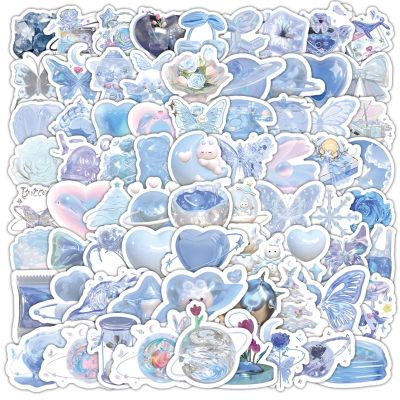 100pcs Cute Water Bottle Stickers Aesthetic, Blue Aesthetic Stickers for Scrapbook Water Bottles, Vinyl Waterproof Decals for Laptop Journal Guitar Skateboard Party Favors(Blue)