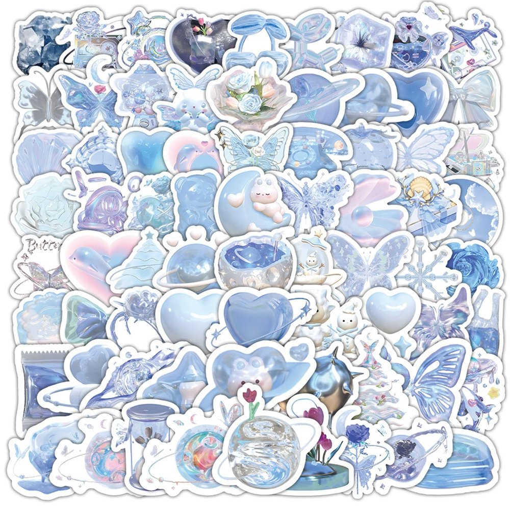 100pcs Cute Water Bottle Stickers Aesthetic, Blue Aesthetic Stickers for Scrapbook Water Bottles, Vinyl Waterproof Decals for Laptop Journal Guitar Skateboard Party Favors(Blue)