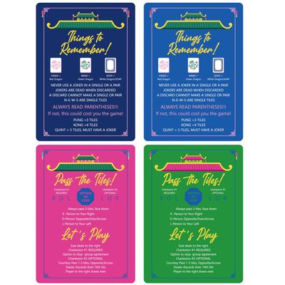 BrightRow 4 Pcs Mahjong Shuffler Cards for Tiles Mixing & Shuffling Portable Mah Jong Accessories Gift Party Supplies Waterproof Rules Printed Mixer 7 x 5 in for Tiles Lover(Dark,Linear,City Tower)