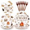 96 Pcs Smore Camping Party Decorations Everything is S'More Fun with Friends Plates and Napkins Camping Themed Tableware Set for Campers Birthday Baby Shower Campfire Bonfire Party Supplies Serves 24 view 1