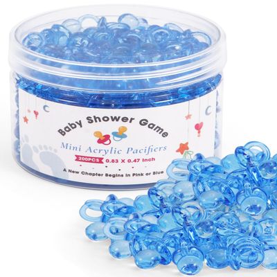 200PCS Mini Acrylic Pacifiers for Baby Shower Games, 0.83 Inch Clear Blue Pacifiers Bulk, Chupones para Gender Reveal Party Favors, Decorations & Craft Supplies