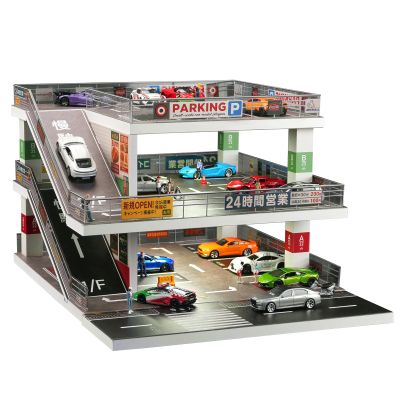 1:64 Die-Cast Car Display Case. Open-air Parking lot Scene with ramp Structure. Car Model Display Stand, Suitable for Hot Wheels Vehicles. (Light Gray)