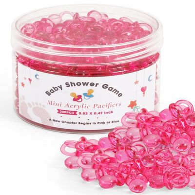 200PCS Mini Acrylic Pacifiers for Baby Shower Games, 0.83 Inch Clear Pink Pacifiers Bulk, Chupones para Gender Reveal Party Favors, Decorations & Craft Supplies