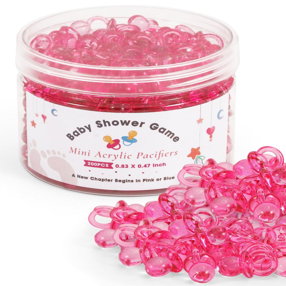 200PCS Mini Acrylic Pacifiers for Baby Shower Games, 0.83 Inch Clear Pink Pacifiers Bulk, Chupones para Gender Reveal Party Favors, Decorations & Craft Supplies