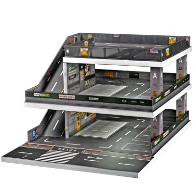 1:64 Die-Cast Car Display Case. Open-air Parking lot Scene with ramp Structure. Car Model Display Stand, Suitable for Hot Wheels Vehicles. (Grayish Green)