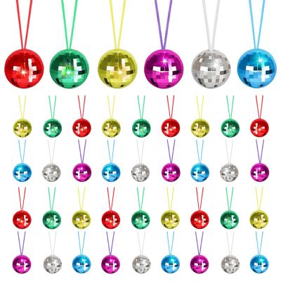42 Pieces Disco Ball Necklaces, 70s Disco Party Necklaces Assorted Color Disco Party Decorations for Halloween Party, Christmas Party, Home Decorations, Stage Props, Birthday
