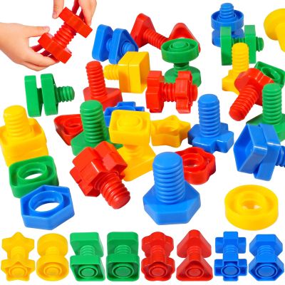 Bbiamsleep 40 Pcs Plastic Nuts and Bolts Fine Motor Skills Shapes and Color Matching for Sorting Counting Training (Random)