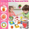 24 Pack Stress Balls Valentines Day Cards for Kids School Sports Party Favor Class Valentines Day Gifts Prizes Box Sports Valentines for Boys Mini Basketball Football Soccer Goodie Bag Bulk Toys view 2