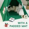 WIRHAO Christmas Tent for Kids with Padded Mat Cotton Canvas Teepee Tent Indoor for Toddlers Kids Play Tent for Girls Boys with Stars Lights, Carry Bag, Banner Flag (Merry Christmas) view 2
