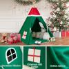 WIRHAO Christmas Tent for Kids with Padded Mat Cotton Canvas Teepee Tent Indoor for Toddlers Kids Play Tent for Girls Boys with Stars Lights, Carry Bag, Banner Flag (Merry Christmas) view 3