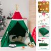 WIRHAO Christmas Tent for Kids with Padded Mat Cotton Canvas Teepee Tent Indoor for Toddlers Kids Play Tent for Girls Boys with Stars Lights, Carry Bag, Banner Flag (Merry Christmas) view 4