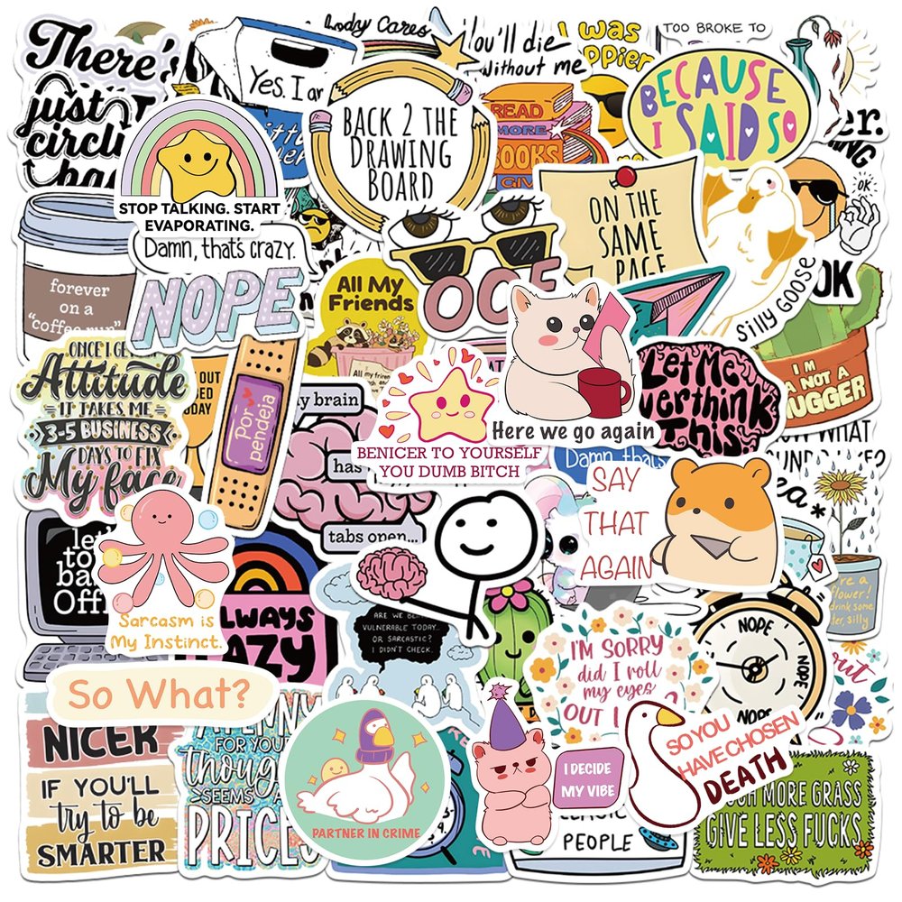 100PCS Funny Stickers, Vinyl Waterproof Fun Stickers for Water Bottle Laptop Luggage Guitar Gifts for Teens Girls Adult Students