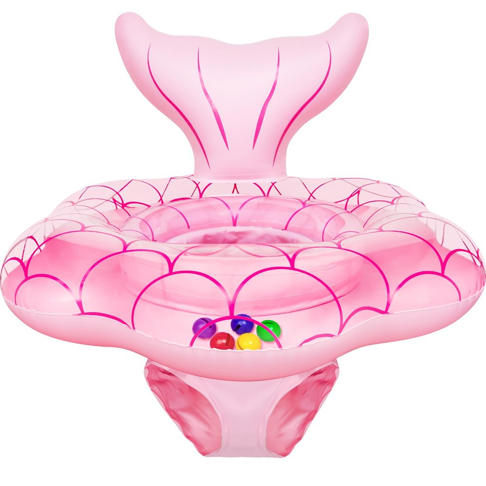 25.6" Large Baby Pool Float for Age 6-36 Months, Inflatable Mermaid Toddler Swimming Float with Double Airbag & Safety Seat, Infant Swim Floats, Toddler Floaties, Kids Beach Toys Summer Essentials