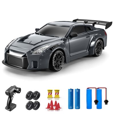 ACAMMZAR RC Drift Car, 1:24 Remote Control Car for Kids, 20KM/H 4WD High Speed RC Cars with Lights, Extra Racing Tires, Vehicle for Adults Boys Girls, Gray