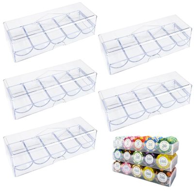 Jorzer 5Pcs Poker Chip Case Clear Plastic Poker Chip Tray with Lid Multi-Use Storage Display Case for Gambling Parties or Home Holder Tray Rack...