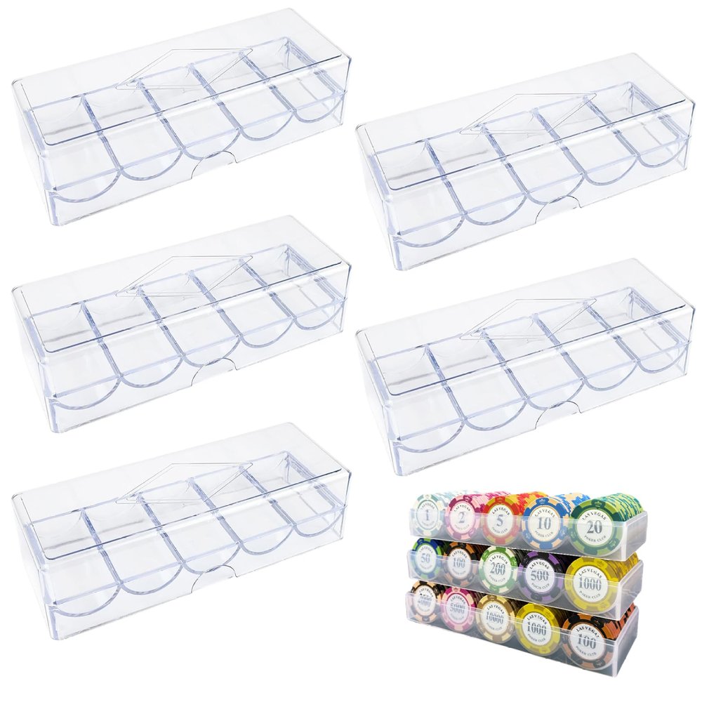 Jorzer 5Pcs Poker Chip Case Clear Plastic Poker Chip Tray with Lid Multi-Use Storage Display Case for Gambling Parties or Home Holder Tray Rack...