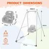 3-in-1 Toddler Swing Set, Indoor & Outdoor Baby Swing Set with Foldable Metal Stand for Backyard, Safe and Durable Design for Aged 1-10 Years, Easy to Assemble & Store (Gray) view 2