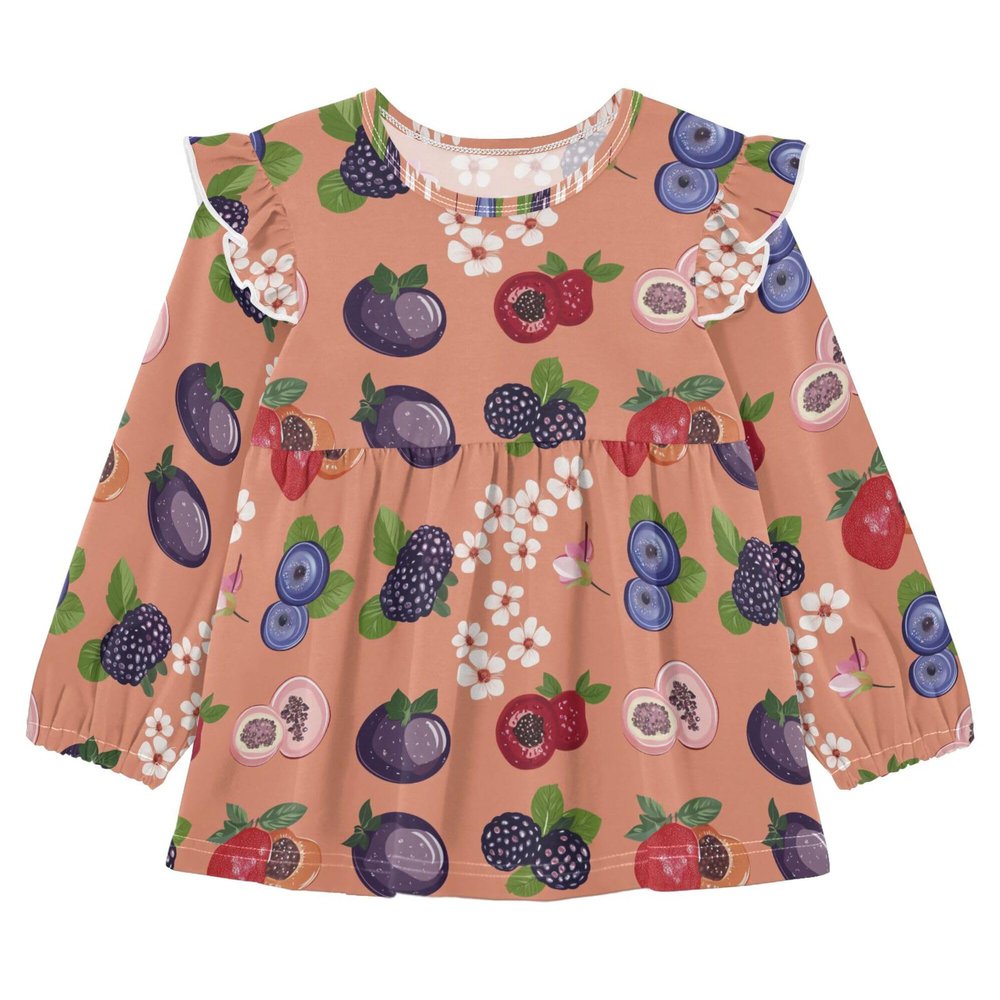Wudan Infant/Toddler Girl Ruffle Cuffs T-Shirts Funny Berry Fruit Rose Gold Cotton Toddlers Doll Clothes 18M