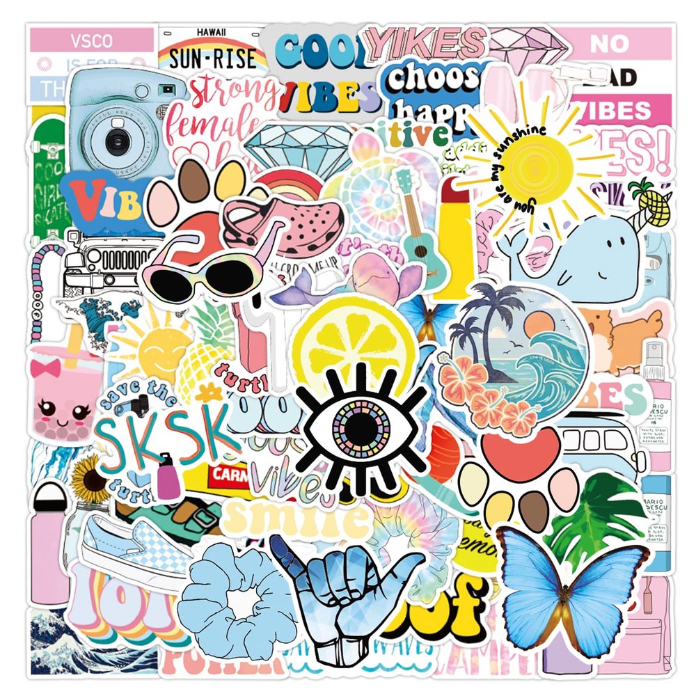 100PCS Beach Stickers, Vinyl Waterproof Coastal Stickers for Water Bottle Laptop Luggage Guitar Gifts for Teens Girls Adult Students