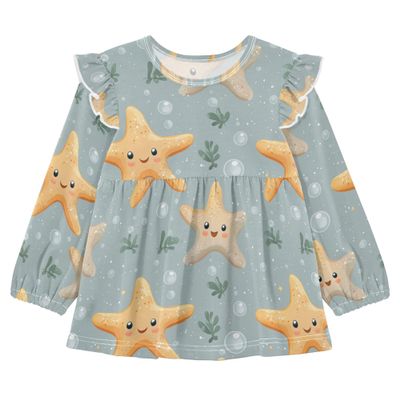 Wudan Infant/Toddler Girl Long-Sleeve T-Shirts Cute Starfish Grey Cotton Toddler Kids Doll Clothes 18M