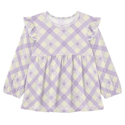 Wudan Baby Girls Long Sleeve Shirts Tartan Purple White Cotton Toddler Kids Doll Clothes 5T