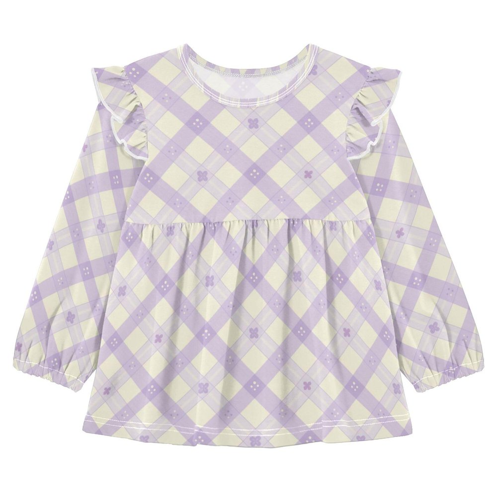Wudan Baby Girls Long Sleeve Shirts Tartan Purple White Cotton Toddler Kids Doll Clothes 5T