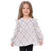 Wudan Baby Girls Long Sleeve Shirts Tartan Purple White Cotton Toddler Kids Doll Clothes 5T view 2