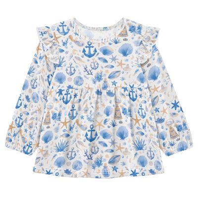Wudan Baby Girl Long Sleeve Shirts Blue Seastars Anchors Cotton Little Kids Doll Clothes 18M