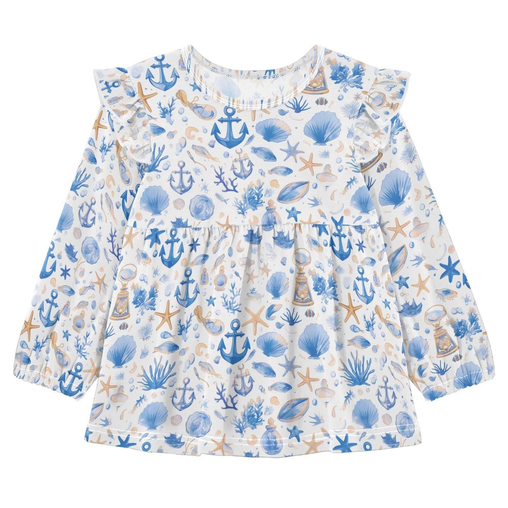 Wudan Baby Girl Long Sleeve Shirts Blue Seastars Anchors Cotton Little Kids Doll Clothes 18M