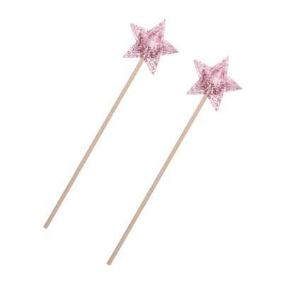 COOLHIYA 2pcs Star-Shaped Girl Fairy Wands Cloth Magical Stick Props for Birthday Party Photography and Dance Performance