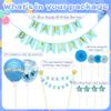 13Pcs Blue Happy Birthday Cake Topper - Star Banner Cake Decoration with Happy Birthday Banner Confetti Balloon Paper Fans for Birthday Party Cake Decor Supplies view 3
