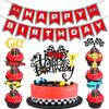 14Pcs Race Car Theme Birthday Party Decorations - Glitter Race Car Cake & Cupcake Toppers with Red Happy Birthday Banner for Kids' Birthdays & Baby Showers Cake Decorations view 1