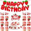 14Pcs Strawberry Theme Birthday Party Decorations - Glitter Sweet Berry Cake & Cupcake Toppers with Happy Birthday Banner for 1st Birthday Party Baby Showers Cake Decorations view 1