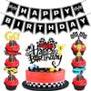 14Pcs Race Car Theme Birthday Party Decorations - Glitter Race Car Cake & Cupcake Toppers with Black Happy Birthday Banner for Kids' Birthdays & Baby Showers Cake Decorations view 1