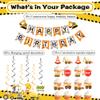 19 Pcs Construction Theme Birthday Party Decorations - Dump Truck Excavator Cupcake Decorations - Construction Happy Birthday Banner & Hanging Swirls for Kids Birthday Party Supplies view 3